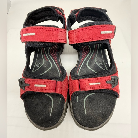 ECCO Yucatán Women’s Hiking Sandals Size 39 US 8 Red Black Velcro Straps used - Picture 2 of 6